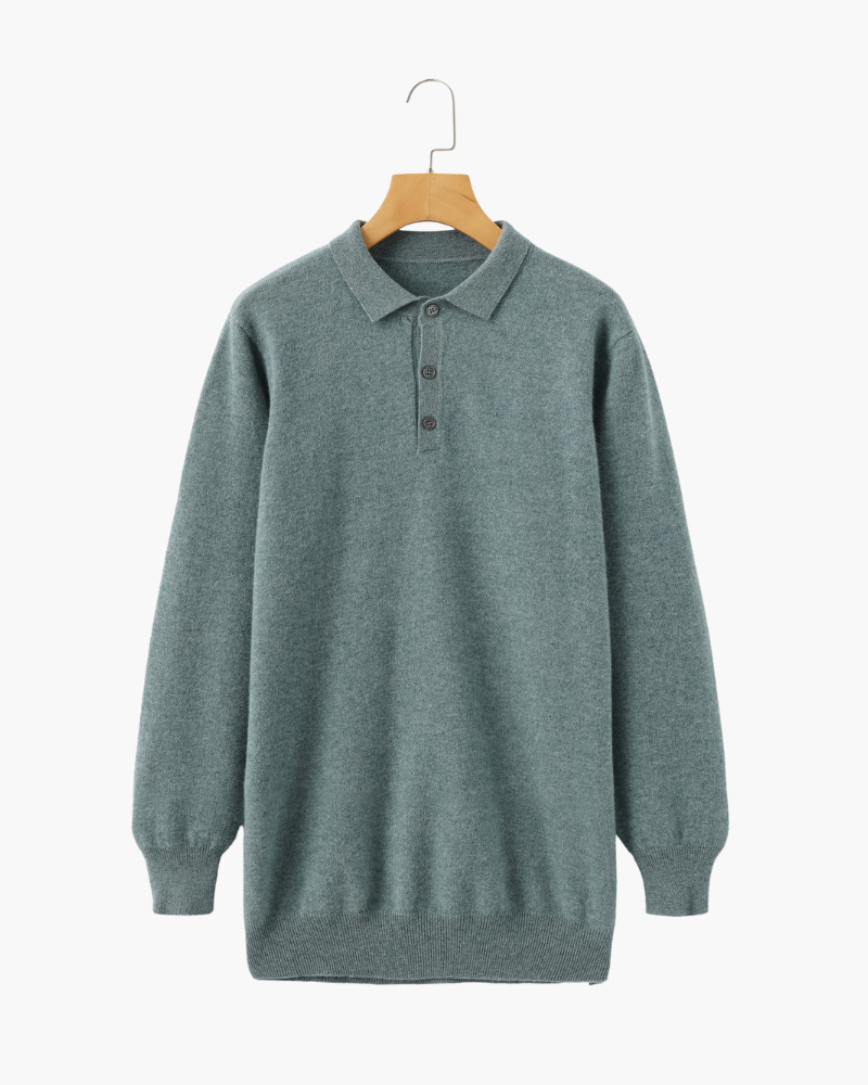 Amoura Clothing – Men's Jumper – 100% Cashmere with Polo Collar – Green
