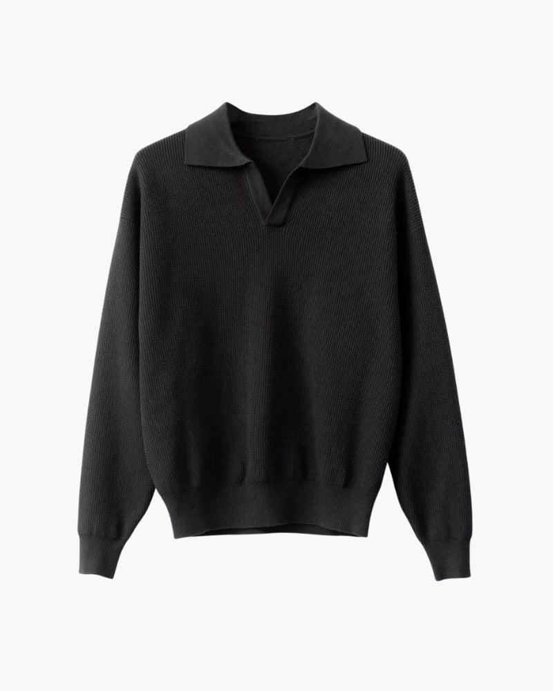 Amoura Clothing – Men's Jumper – Textured Knit with Polo Collar – Black