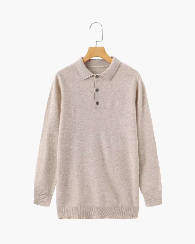 Amoura Clothing – Men's Jumper – 100% Cashmere with Polo Collar – Beige