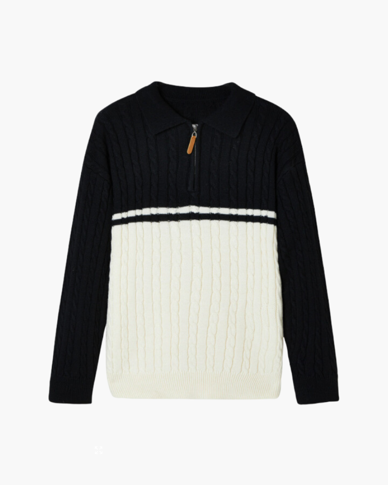 Amoura Clothing – Men's Jumper – 100% Wool Cable Knit with Zip – Black