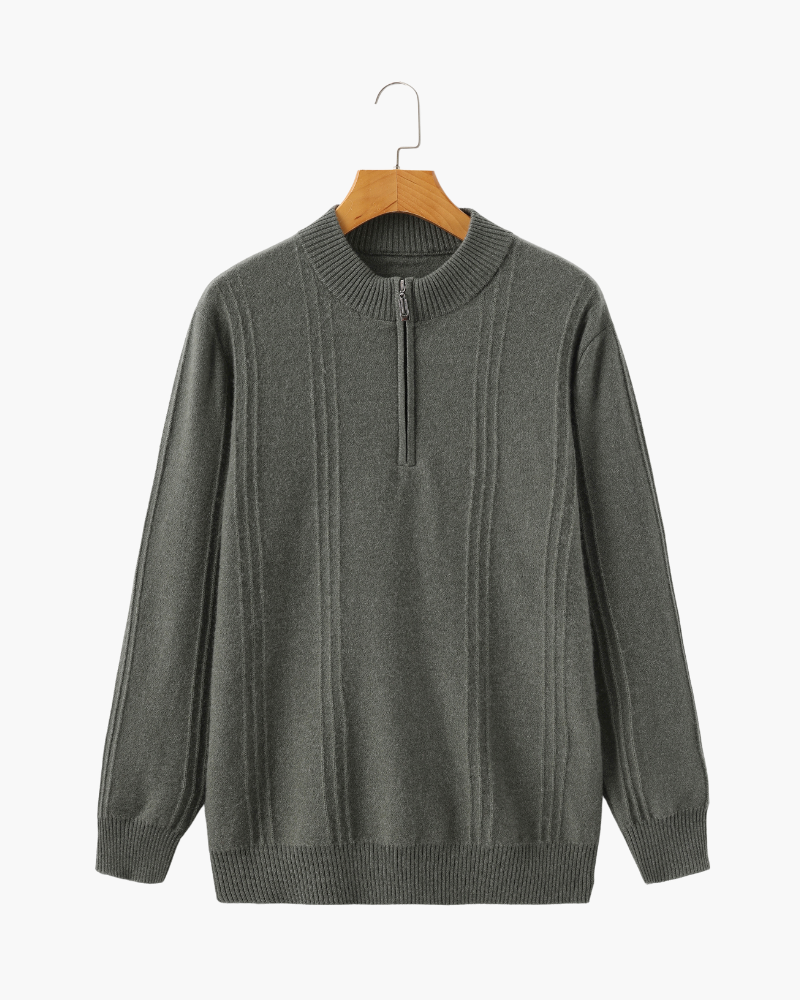 Amoura Clothing – Men's Jumper – 100% Cashmere Ribbed Knit with Zip – Olive Green