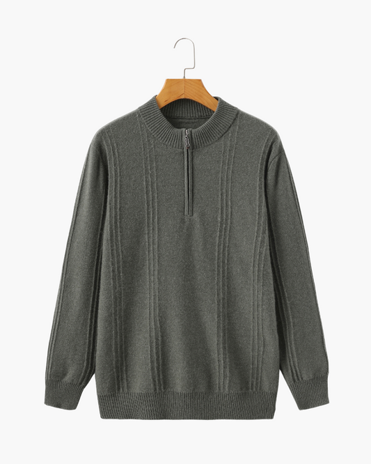 Amoura Clothing – Men's Jumper – 100% Cashmere Ribbed Knit with Zip – Olive Green