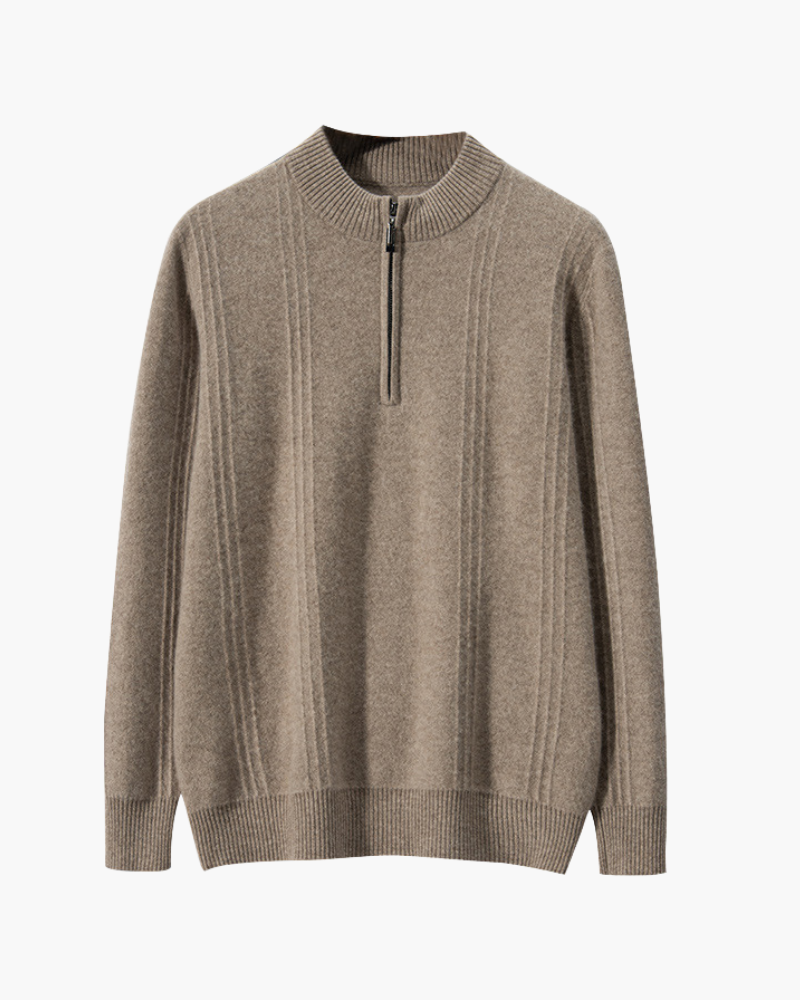 Amoura Clothing – Men's Jumper – 100% Cashmere Ribbed Knit with Zip – Beige