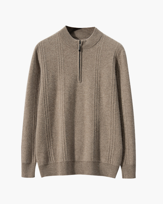 Amoura Clothing – Men's Jumper – 100% Cashmere Ribbed Knit with Zip – Beige