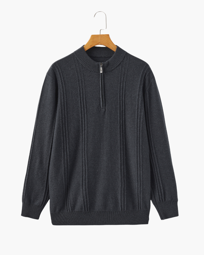Amoura Clothing – Men's Jumper – 100% Cashmere Ribbed Knit with Zip – Dark Grey