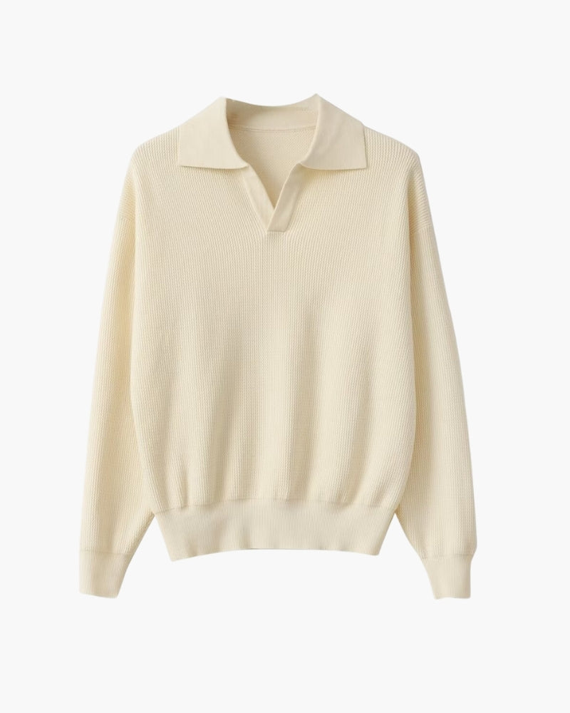Amoura Clothing – Men's Jumper – Textured Knit with Polo Collar – Ivory