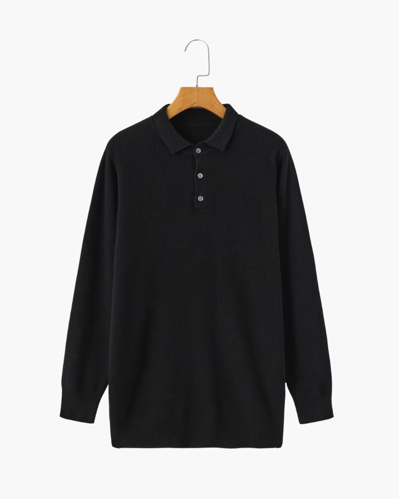 Amoura Clothing – Men's Jumper – 100% Cashmere with Polo Collar – Black