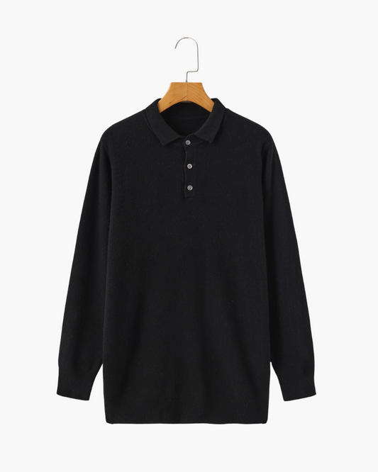 Amoura Clothing – Men's Jumper – 100% Cashmere with Polo Collar – Black