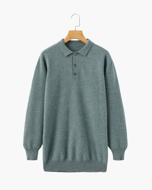 Amoura Clothing – Men's Jumper – 100% Cashmere with Polo Collar – Green