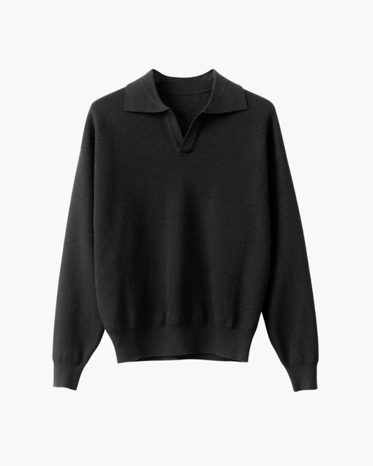 Amoura Clothing – Men's Jumper – Textured Knit with Polo Collar – Black