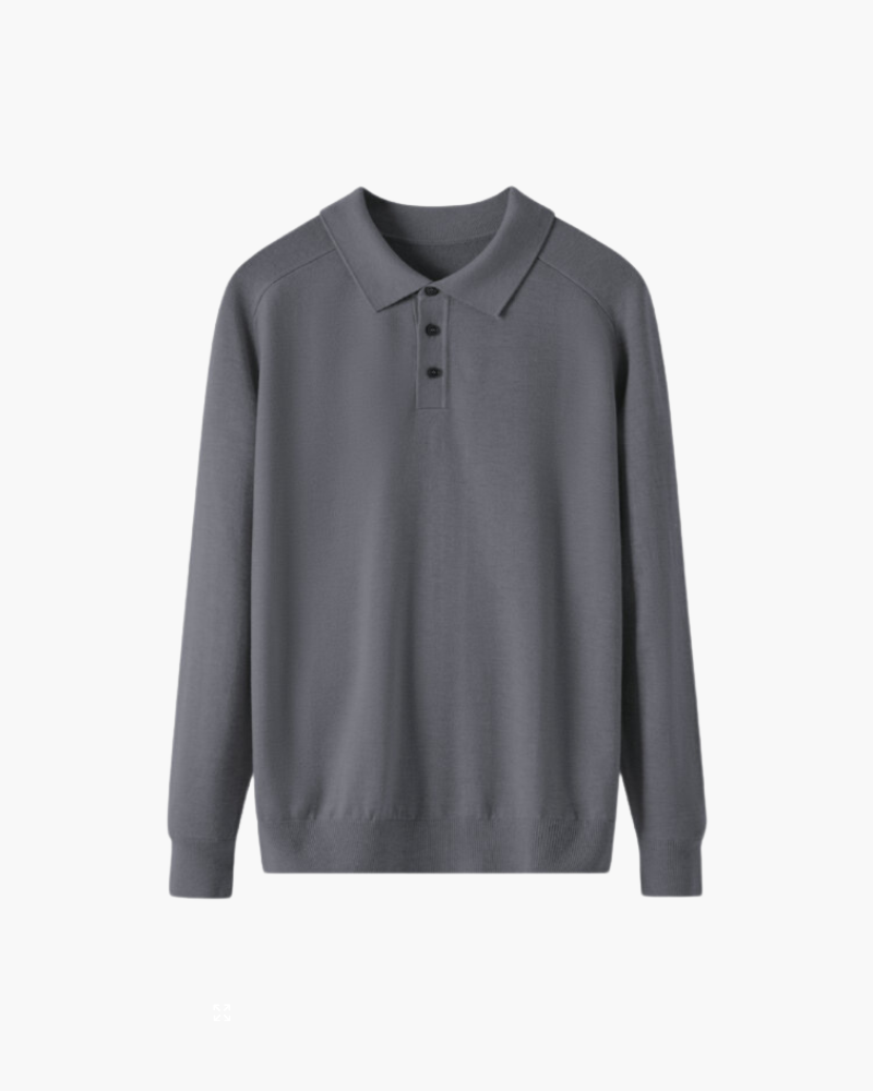 Amoura Clothing – Men's Jumper – 100% Wool with Polo Collar – Grey