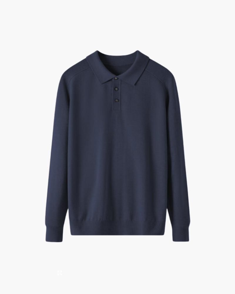 Amoura Clothing – Men's Jumper – 100% Wool with Polo Collar – Navy Blue
