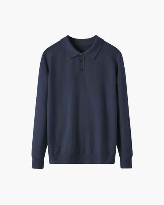 Amoura Clothing – Men's Jumper – 100% Wool with Polo Collar – Navy Blue