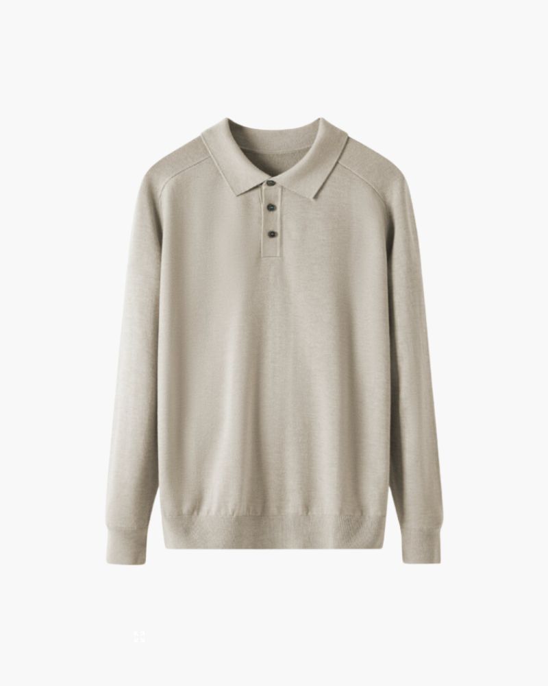 Amoura Clothing – Men's Jumper – 100% Wool with Polo Collar – Beige