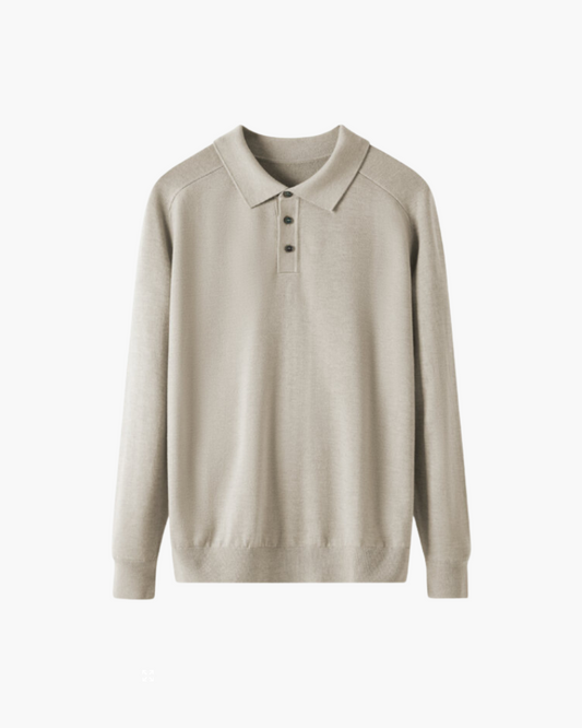 Amoura Clothing – Men's Jumper – 100% Wool with Polo Collar – Beige