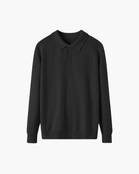 Amoura Clothing – Men's Jumper – 100% Wool with Polo Collar – Black