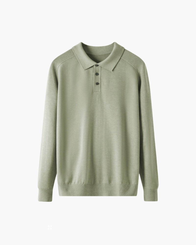 Amoura Clothing – Men's Jumper – 100% Wool with Polo Collar – Green