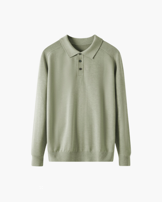 Amoura Clothing – Men's Jumper – 100% Wool with Polo Collar – Green