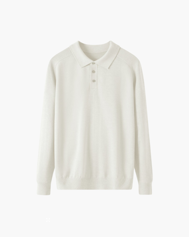 Amoura Clothing – Men's Jumper – 100% Wool with Polo Collar – White