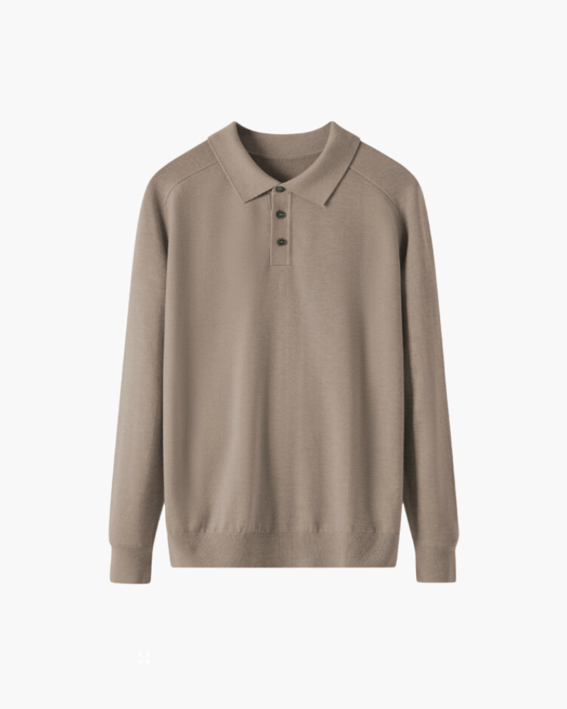 Amoura Clothing – Men's Jumper – 100% Wool with Polo Collar – Brown