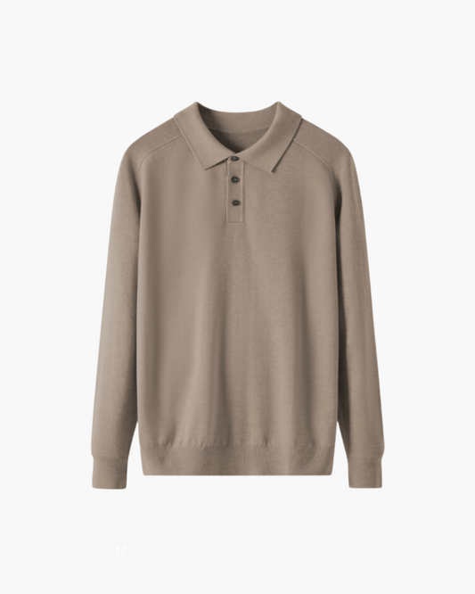 Amoura Clothing – Men's Jumper – 100% Wool with Polo Collar – Brown