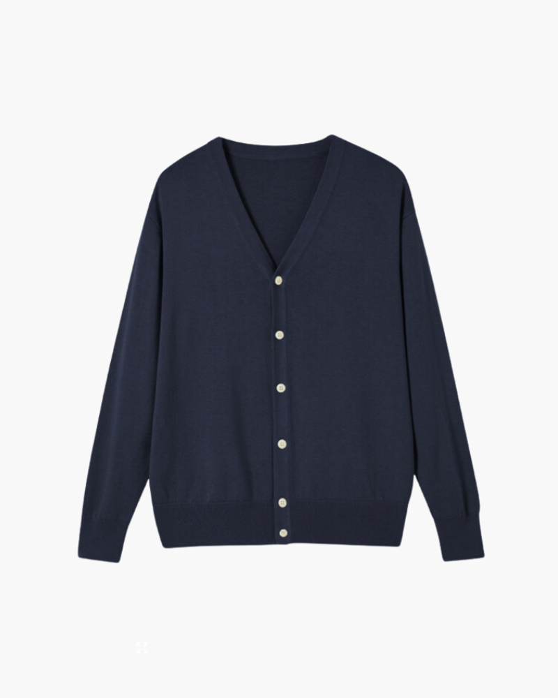 Amoura Clothing – Men's Cardigan – 100% Wool with Button Placket – Navy Blue