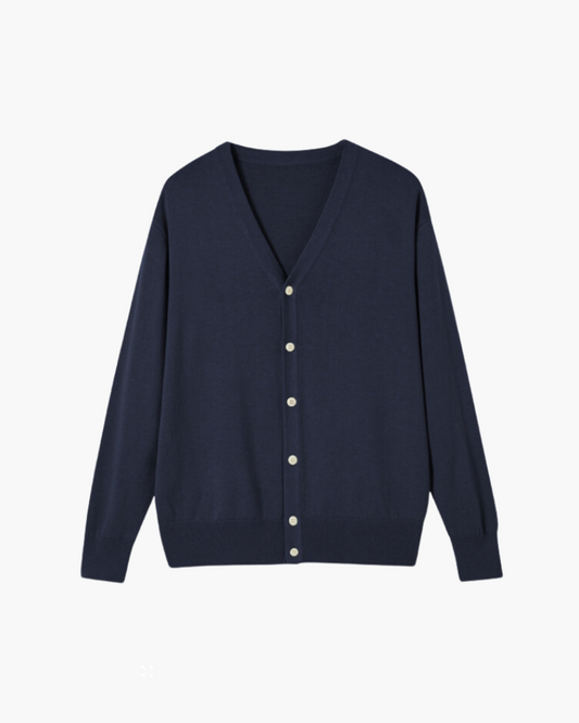 Amoura Clothing – Men's Cardigan – 100% Wool with Button Placket – Navy Blue
