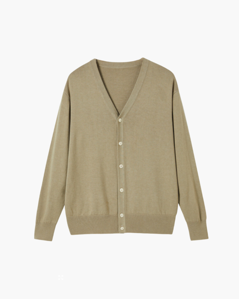 Amoura Clothing – Men's Cardigan – 100% Wool with Button Placket – Beige