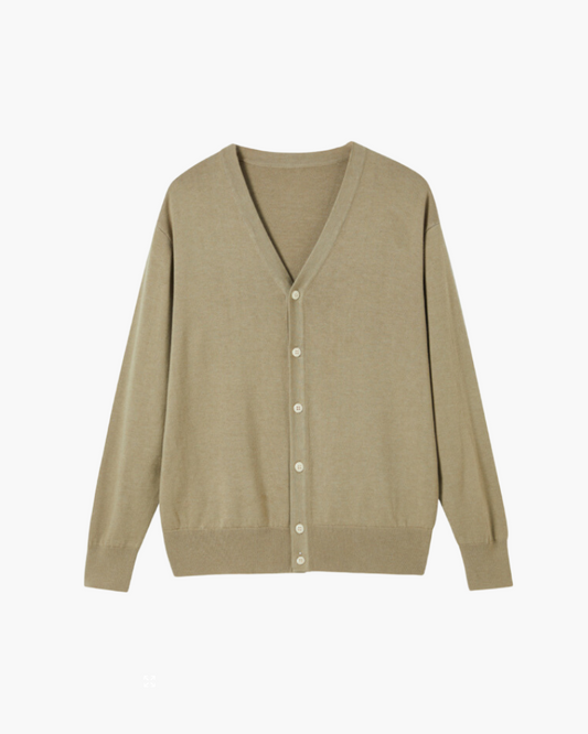 Amoura Clothing – Men's Cardigan – 100% Wool with Button Placket – Beige