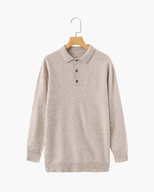Amoura Clothing – Men's Jumper – 100% Cashmere with Polo Collar – Beige
