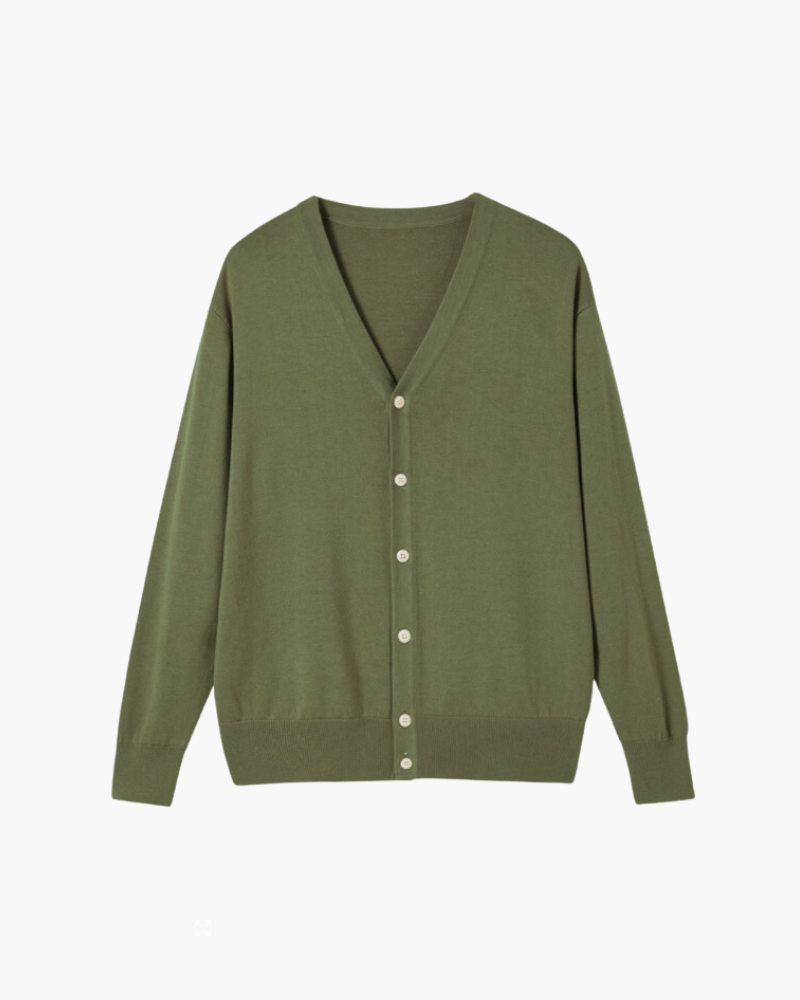 Amoura Clothing – Men's Cardigan – 100% Wool with Button Placket – Green
