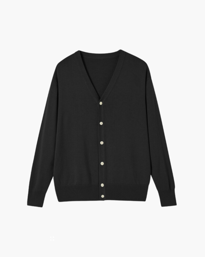 Amoura Clothing – Men's Cardigan – 100% Wool with Button Placket – Black