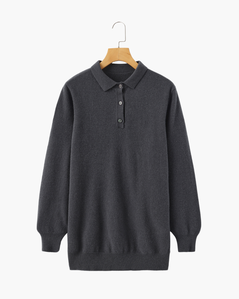 Amoura Clothing – Men's Jumper – 100% Cashmere with Polo Collar – Dark Grey