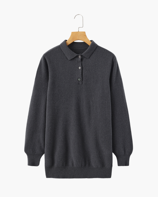 Amoura Clothing – Men's Jumper – 100% Cashmere with Polo Collar – Dark Grey