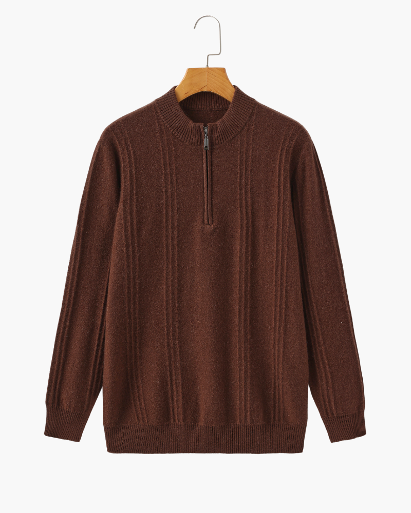 Amoura Clothing – Men's Jumper – 100% Cashmere Ribbed Knit with Zip – Brown