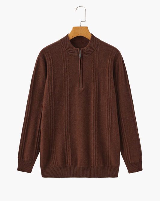 Amoura Clothing – Men's Jumper – 100% Cashmere Ribbed Knit with Zip – Brown