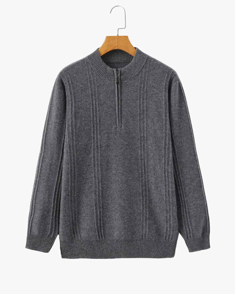 Amoura Clothing – Men's Jumper – 100% Cashmere Ribbed Knit with Zip – Grey