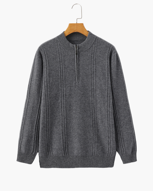 Amoura Clothing – Men's Jumper – 100% Cashmere Ribbed Knit with Zip – Grey