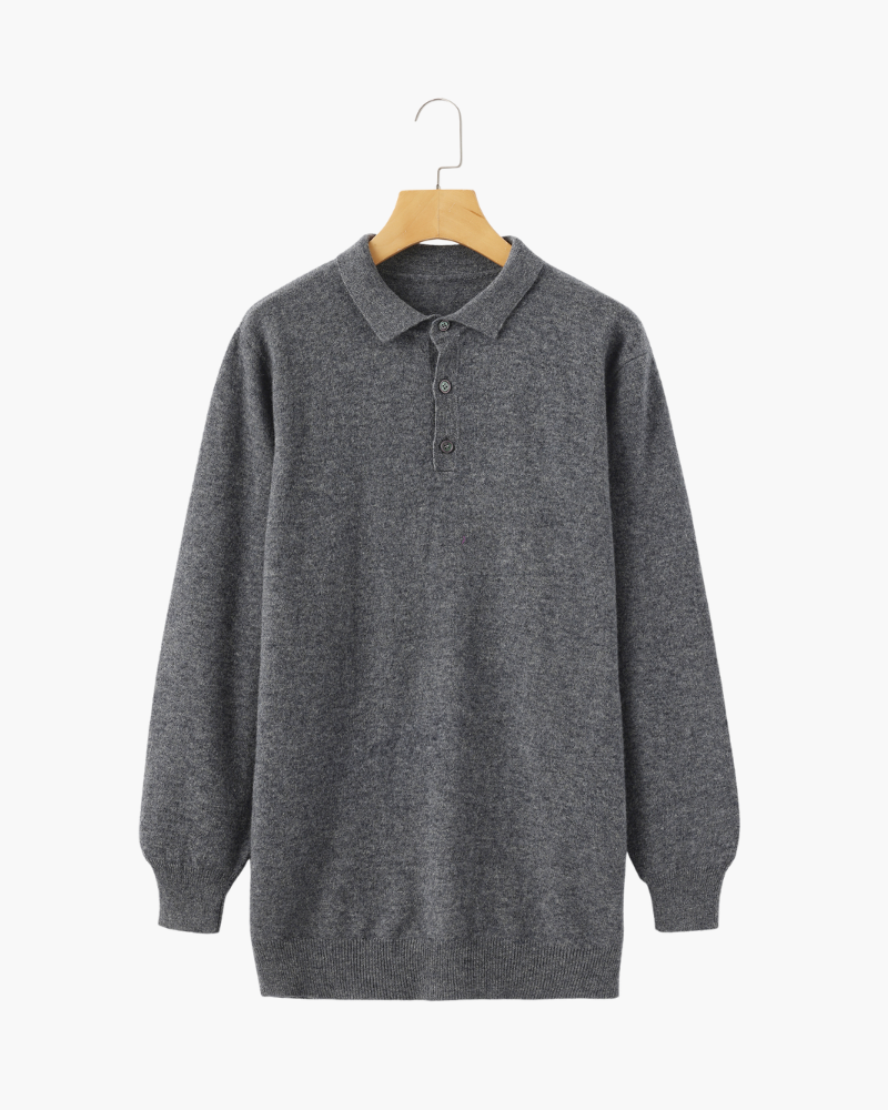 Amoura Clothing – Men's Jumper – 100% Cashmere with Polo Collar – Light Grey