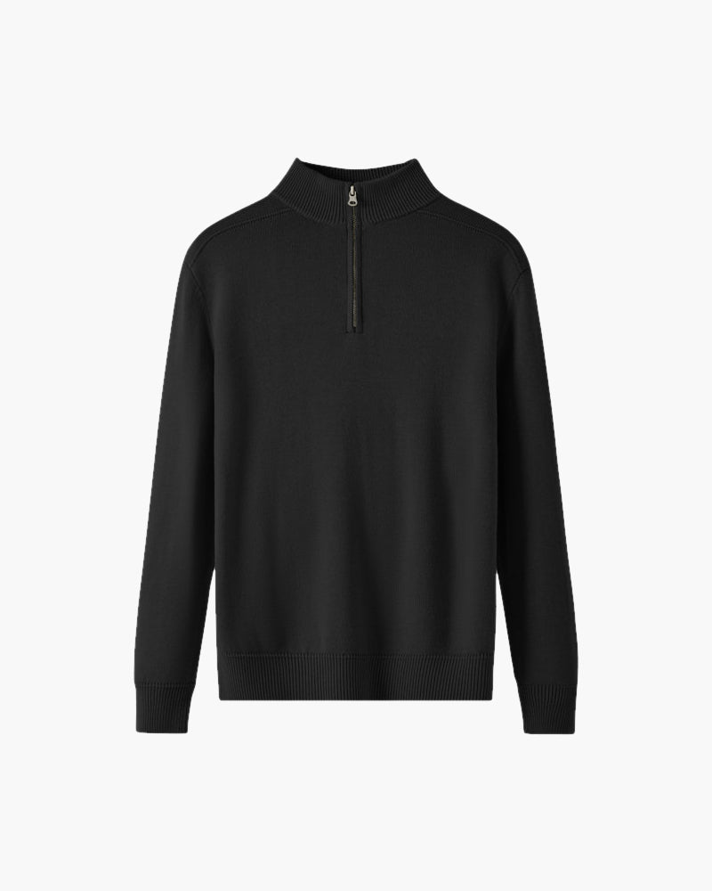 Amoura Clothing – Men's Jumper – 100% Merino Wool Half-Zip – Black