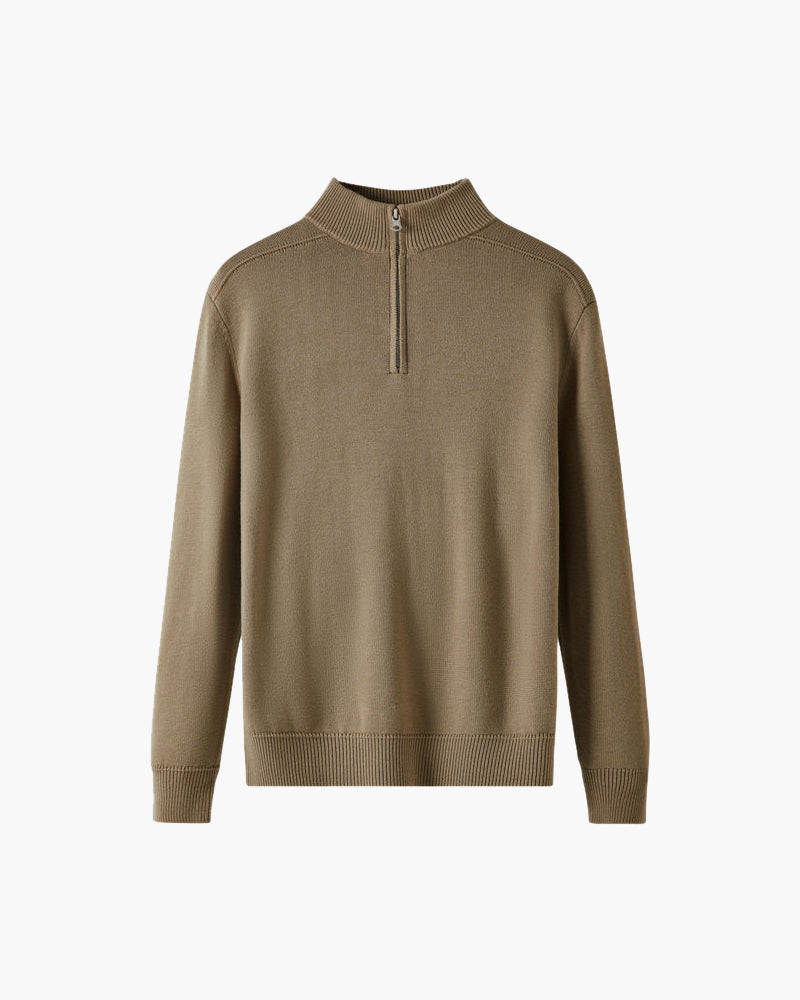 Amoura Clothing – Men's Jumper – 100% Merino Wool Half-Zip – Beige